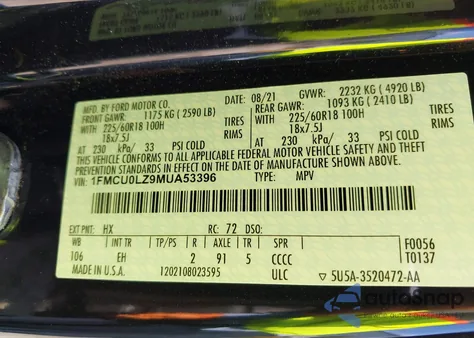 2021 Ford Escape Titanium Plug-In Hybrid из США, поврежденный, VIN 1FMCU0LZ9MUA53396